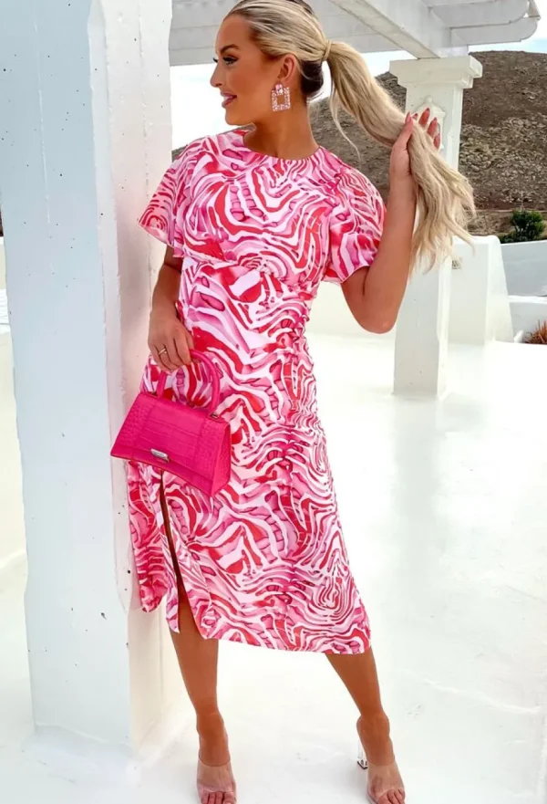 Women VJK Summer Dresses<Adelaide Pink Short Sleeve Printed Midi Dress