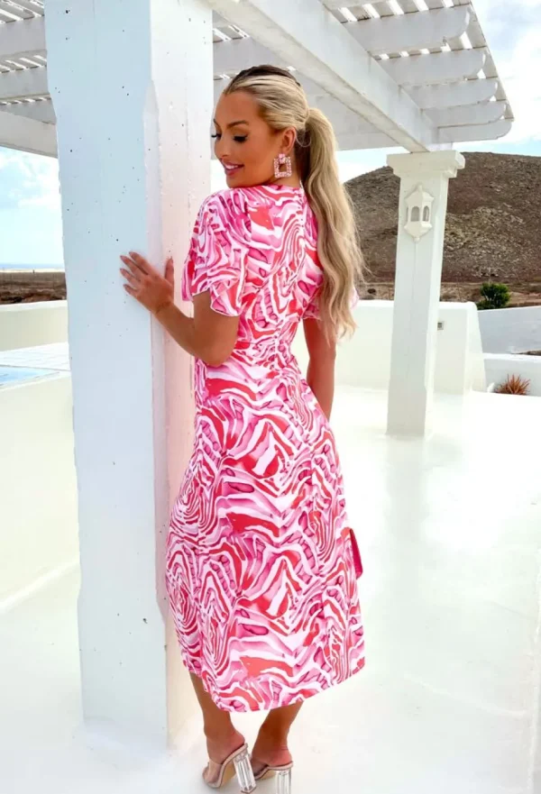 Women VJK Summer Dresses<Adelaide Pink Short Sleeve Printed Midi Dress