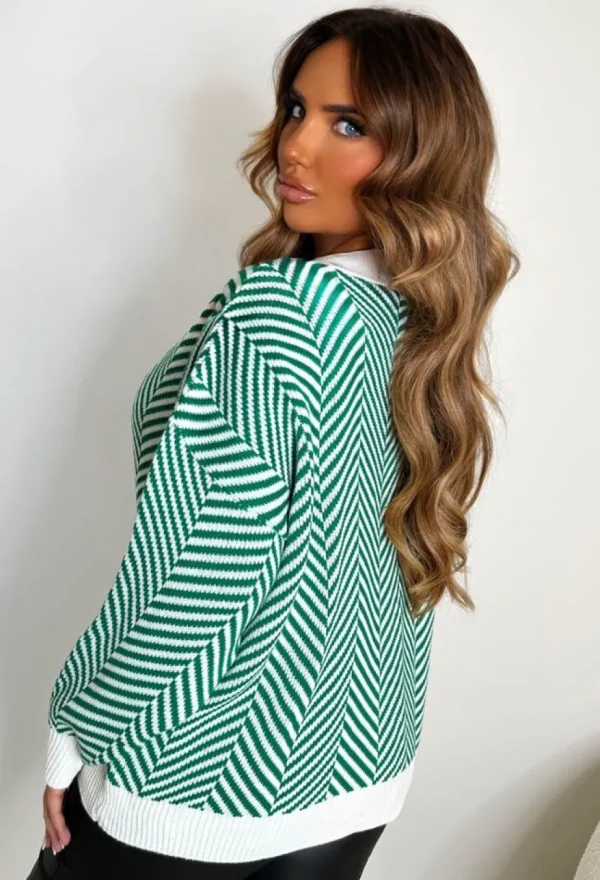 Women MIA Knitwear<All For Fun Green Striped Knit Cardigan