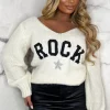 Women FLAMONT ROSE Tops<All Star Season Cream Embroidered Rock V-Neck Knit Jumper Limited Edition