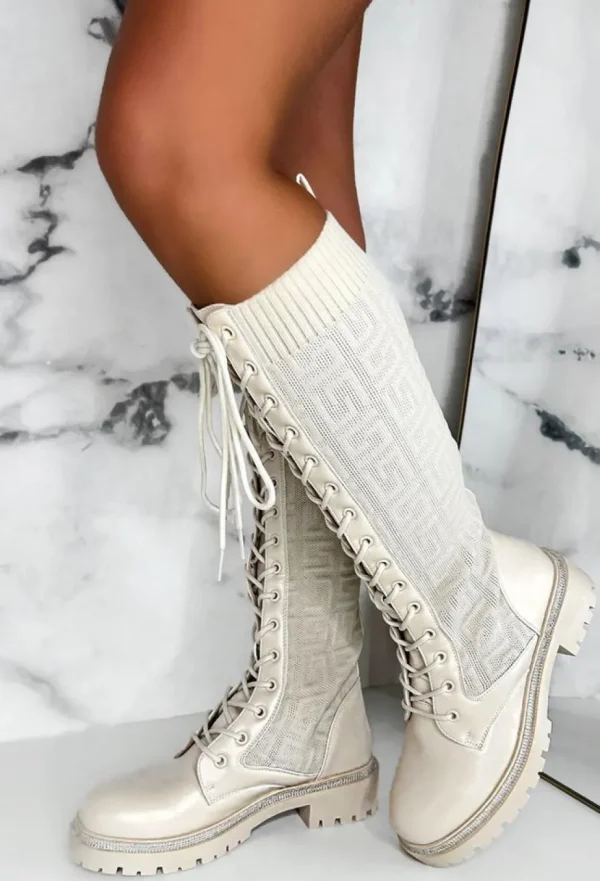 Women ERYNN SHOES Boots<All Time Favourite Cream Textured Ankle Knee Boot