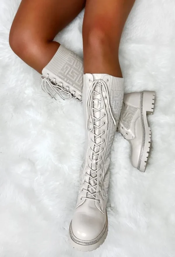 Women ERYNN SHOES Boots<All Time Favourite Cream Textured Ankle Knee Boot