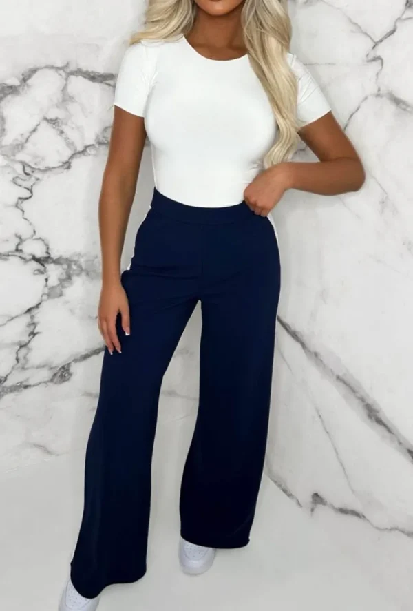 Women Belleza Trousers & Leggings<Always A Hero Navy Wide Side Stripe Stretch Trousers