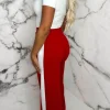 Women Belleza Trousers & Leggings<Always A Hero Red Wide Side Stripe Stretch Trousers