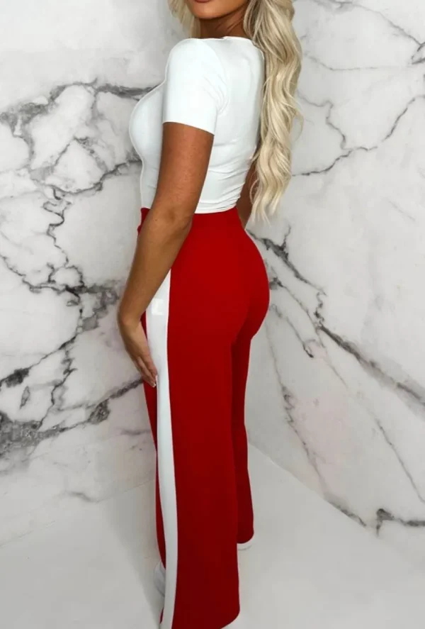 Women Belleza Trousers & Leggings<Always A Hero Red Wide Side Stripe Stretch Trousers