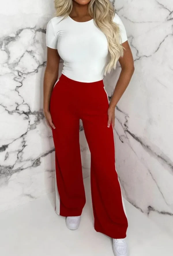 Women Belleza Trousers & Leggings<Always A Hero Red Wide Side Stripe Stretch Trousers