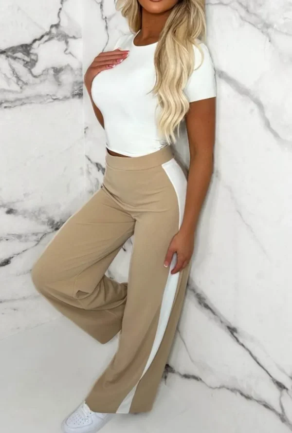 Women Belleza Trousers & Leggings<Always A Hero Stone Wide Side Stripe Stretch Trousers