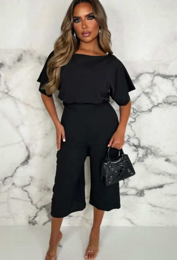 Women EVITA Jumpsuits<Always Chic Black Belted Culotte Jumpsuit