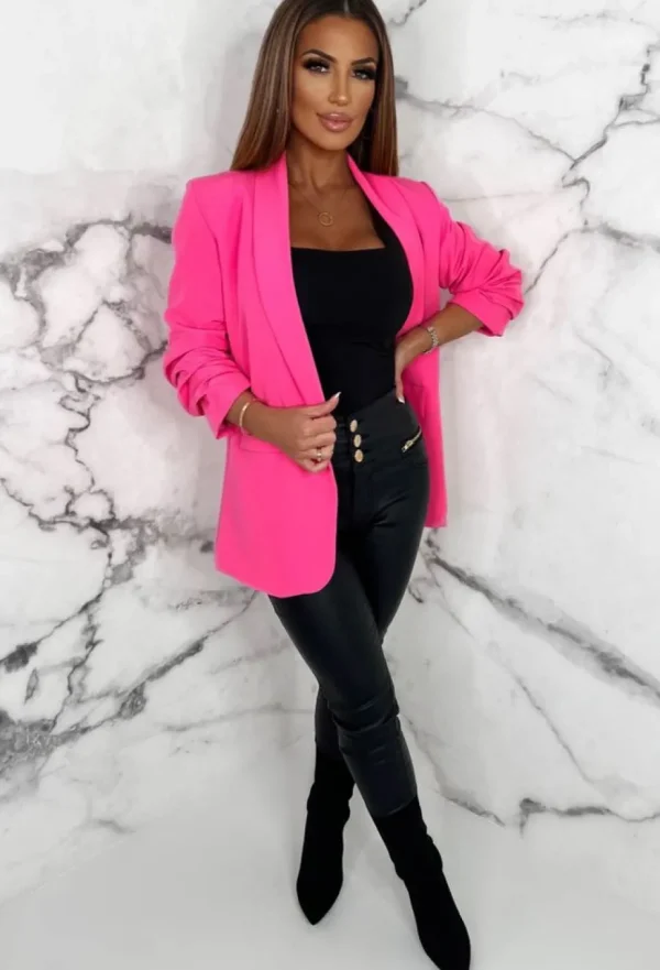 Women PINK BOUTIQUE UK Coats And Jackets<Always Iconic Hot Pink Shawl Ruched Sleeve Blazer