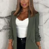 Women J5 FASHION Coats And Jackets<Always Iconic Khaki Shawl Ruched Sleeve Blazer