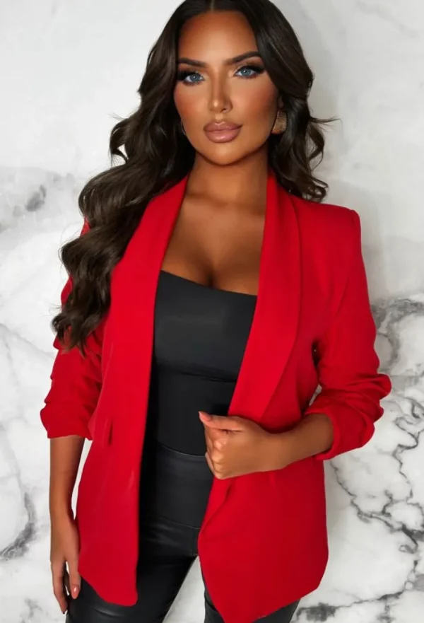 Women J5 FASHION Coats And Jackets<Always Iconic Red Shawl Ruched Sleeve Blazer