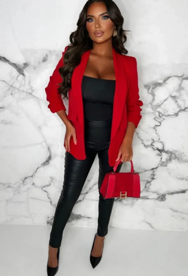 Women J5 FASHION Coats And Jackets<Always Iconic Red Shawl Ruched Sleeve Blazer