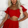 Women INFINITY Co-Ords<Always Pretty Red Frill Skort Milkmaid Top Tie Waist Co-Ord Outfit Set