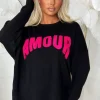 Women MOOCCI Tops<Amour Chic Black Slogan Soft Jumper