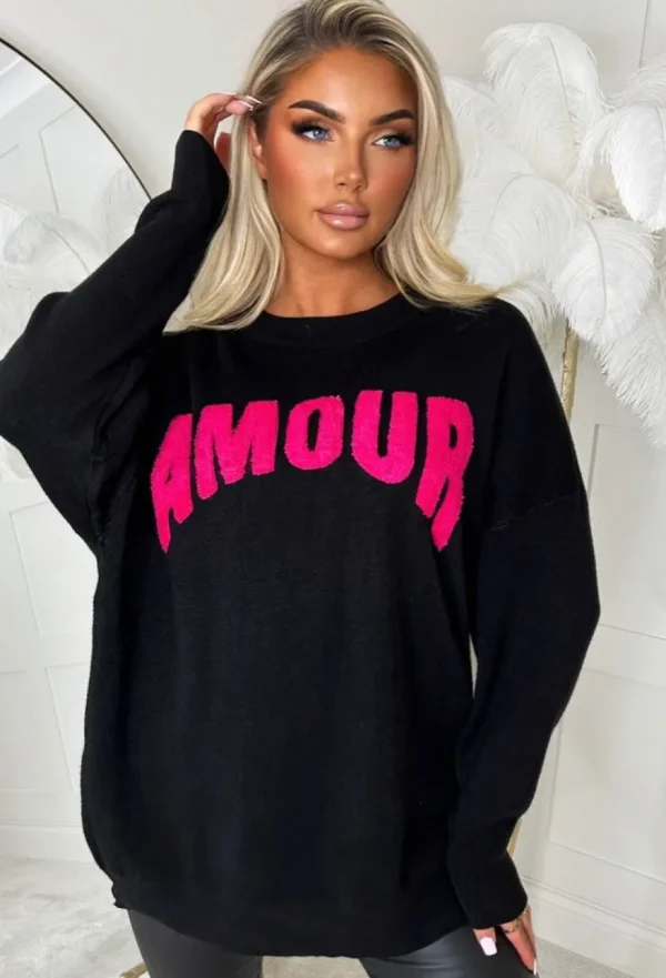 Women MOOCCI Tops<Amour Chic Black Slogan Soft Jumper