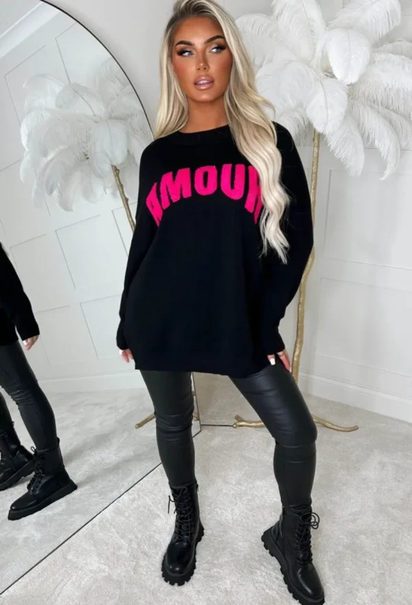 Women MOOCCI Tops<Amour Chic Black Slogan Soft Jumper