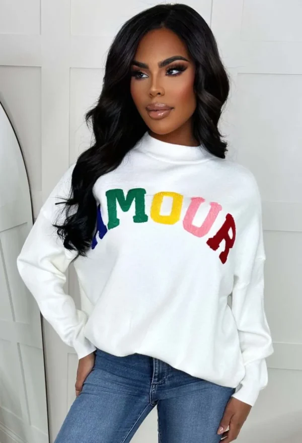 Women MOEWY Knitwear<Amour Chic Multi Rainbow Slogan Soft Jumper