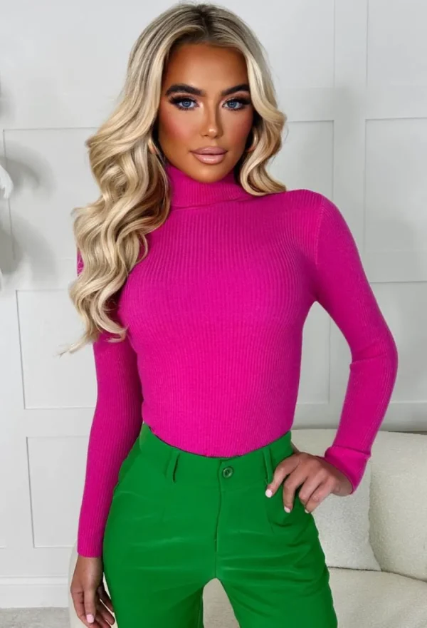 Women CHERRY KOKO Tops<As Time Goes Hot Pink Soft Rib Knitted Turtle Neck Jumper Limited Edition