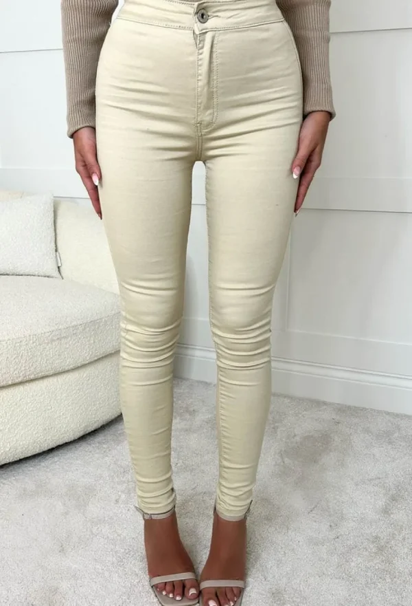 Women FABS FASHION Jeans<Authentic Chic Beige Stretch Skinny Plain Front Jeans