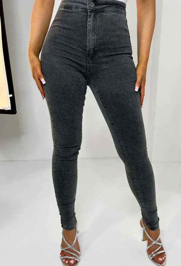 Women FABS FASHION Jeans<Authentic Chic Charcoal Grey Stretch Skinny Plain Front Jeans