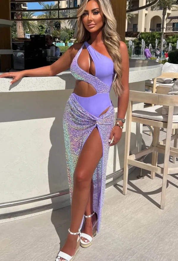 Women CONTINENTAL Swimwear<Bali Queen Lilac Full Sequin Knot Detail Maxi Skirt Cover Up