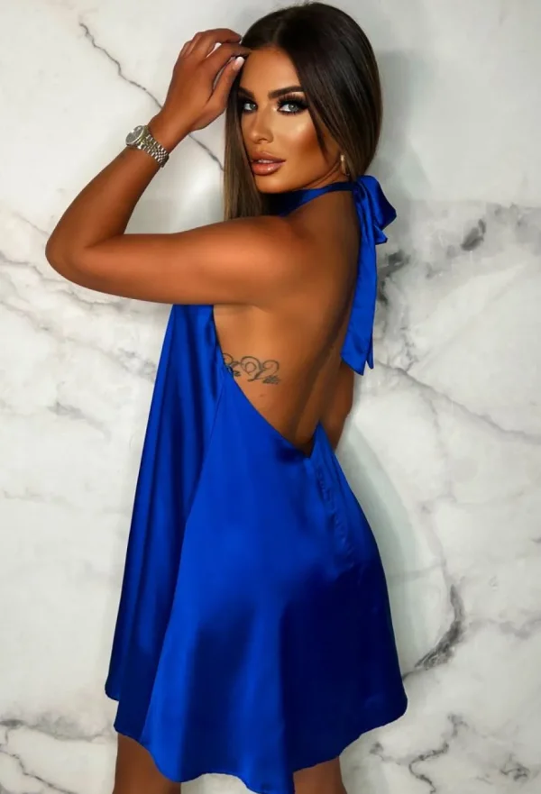 Women LUCCE Summer Dresses<Be Luxury Cobalt Halterneck Satin Mini Dress