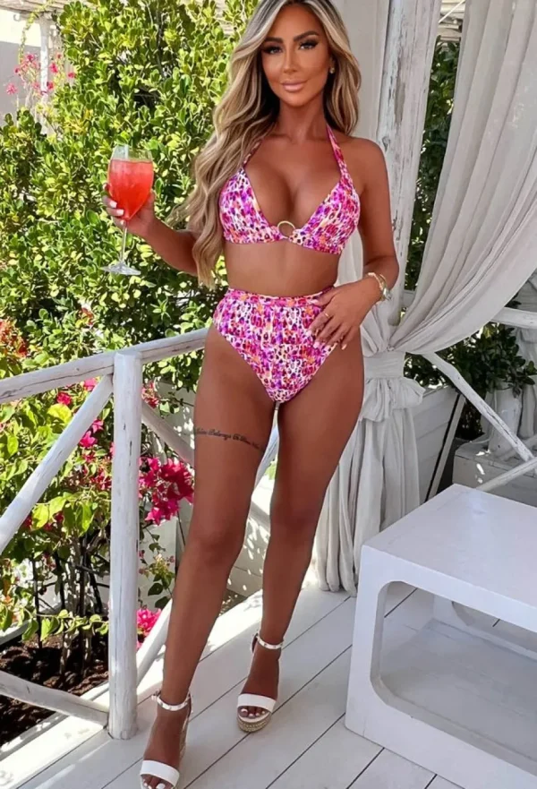 Women Continental Textiles Swimwear<Beachy Allure Pink Printed Padded Cup Bikini With High Waist Brief