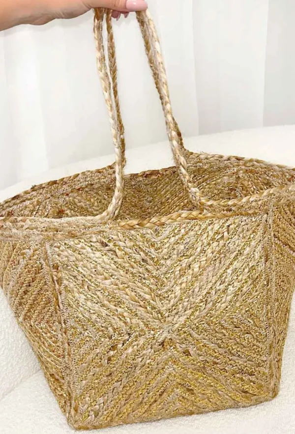 Women Rainbow Bags<Beachy Glamour Natural Gold Detail Raffia Tote Bag