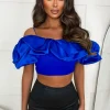 Women GIORGIA Tops<Beaming Beauty Cobalt Ruffle Shoulder Top