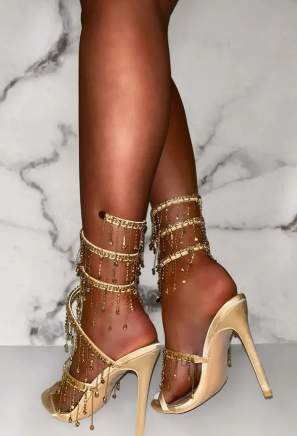 Women STEPHAN High Heels<Beyond The Stars Gold Diamond Tassel Wrap Around Heel