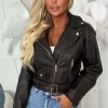 Women CHERRY KOKO Coats And Jackets<Biker Glam Brown Washed Faux Leather Biker Cropped Jacket