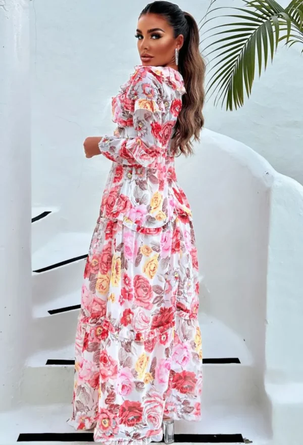 Women GOLDEN DAYS Summer Dresses<Blooming Bouquet White Long Sleeve Cut Out Side Floral Dress