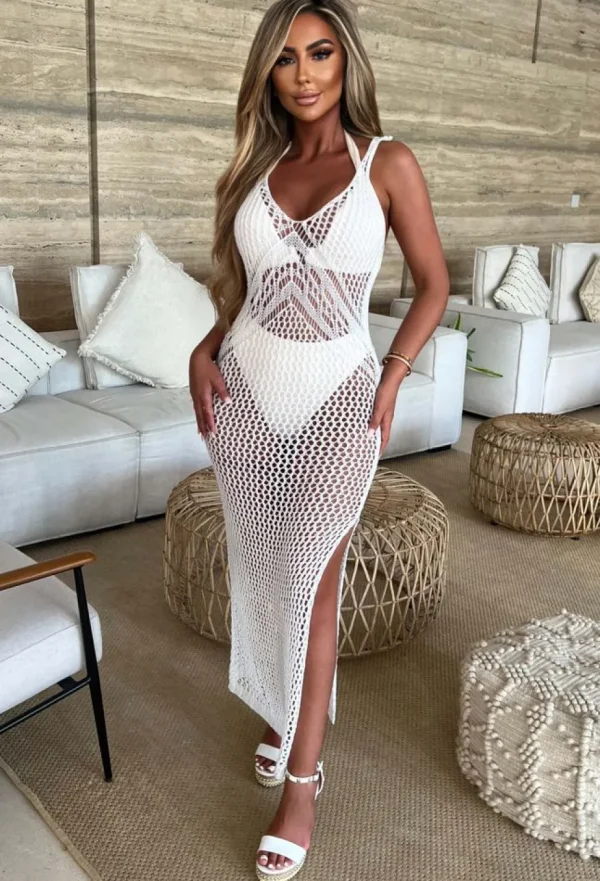 Women LUCCE Swimwear<Boho Beauty White Metallic Cami Knitted Maxi Dress Cover Up