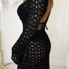 Women LUCCE Swimwear<Boho Bliss Black Crochet Backless Flared Sleeve Knitted Mini Dress