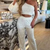 Women EIGHT PARIS Co-Ords<Boho Vibe Cream One Sleeve Lace Trouser Co-Ord Set