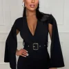 Women J5 FASHION Playsuits<Bold Moves Black Drape Sleeve Belted Playsuit