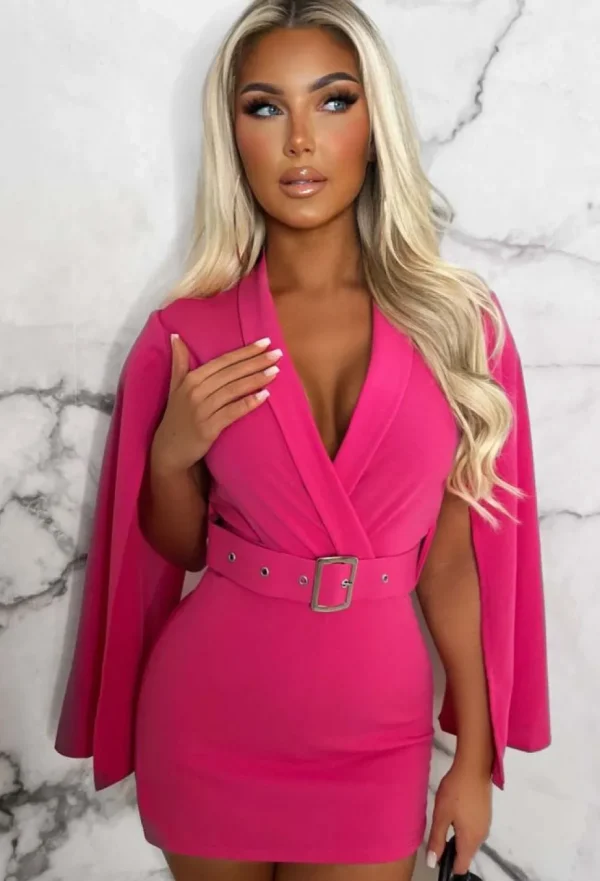 Women J5 FASHION Playsuits<Bold Moves Hot Pink Drape Sleeve Belted Playsuit