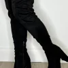 Women NO DOUBT Boots<Breaking The Rules Black Stretch Suede Over The Knee Block Heel Boots