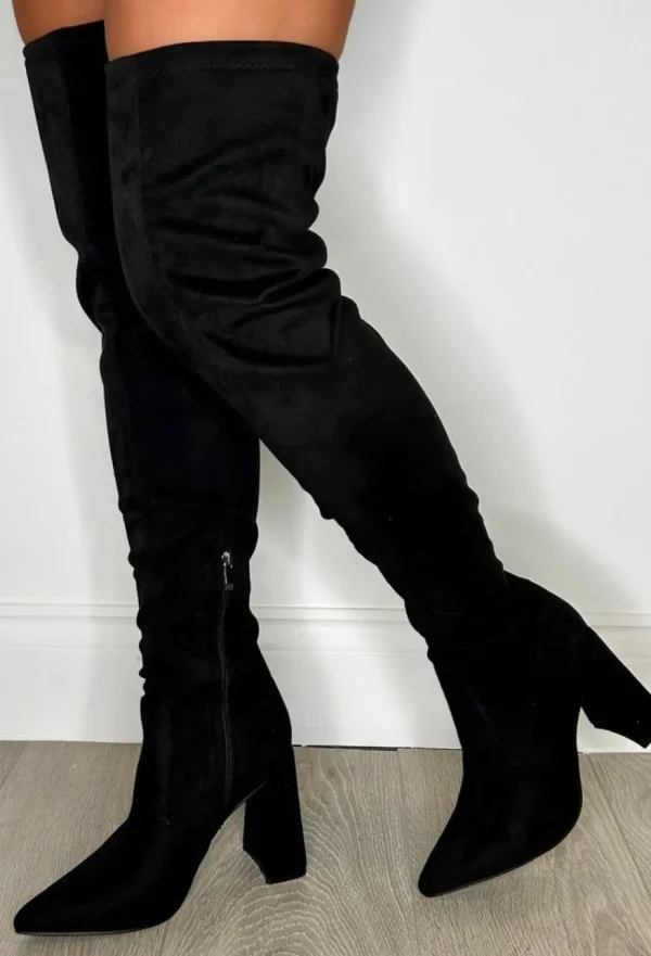 Women NO DOUBT Boots<Breaking The Rules Black Stretch Suede Over The Knee Block Heel Boots