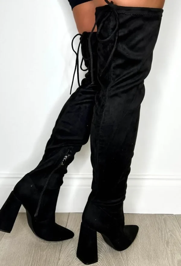 Women NO DOUBT Boots<Breaking The Rules Black Stretch Suede Over The Knee Block Heel Boots