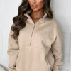 Women Stylewise Loungewear<Bring The Style Taupe Manhattan Embroidered Zip Sweatshirt