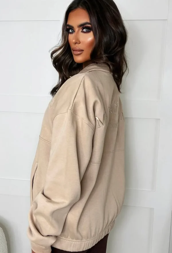 Women Stylewise Loungewear<Bring The Style Taupe Manhattan Embroidered Zip Sweatshirt