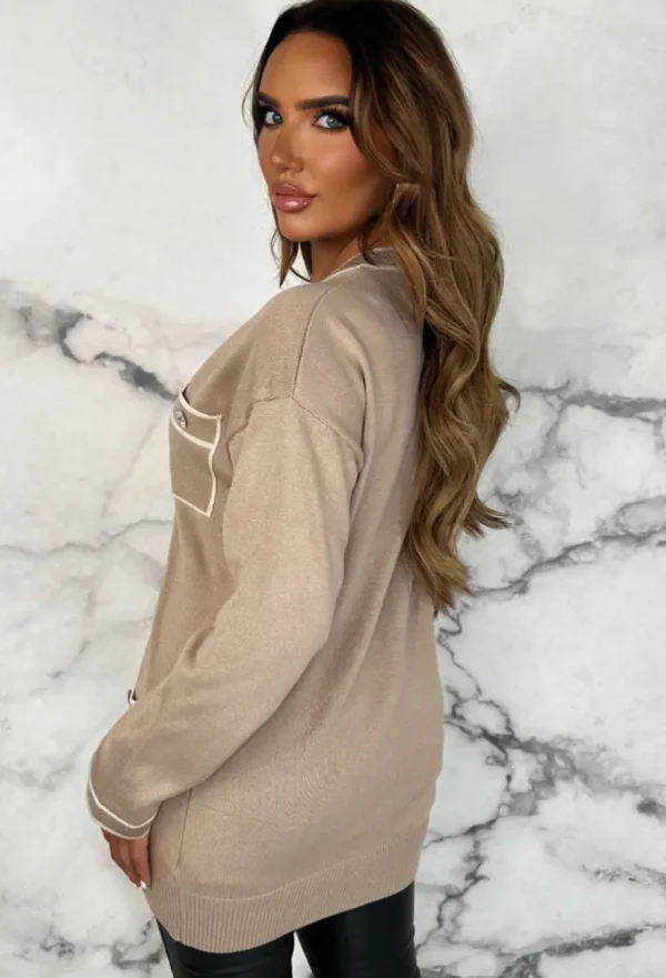 Women LUCCE Knitwear<Busy Schedule Beige Luxury Oversized Cardigan With Top Stitch Detail