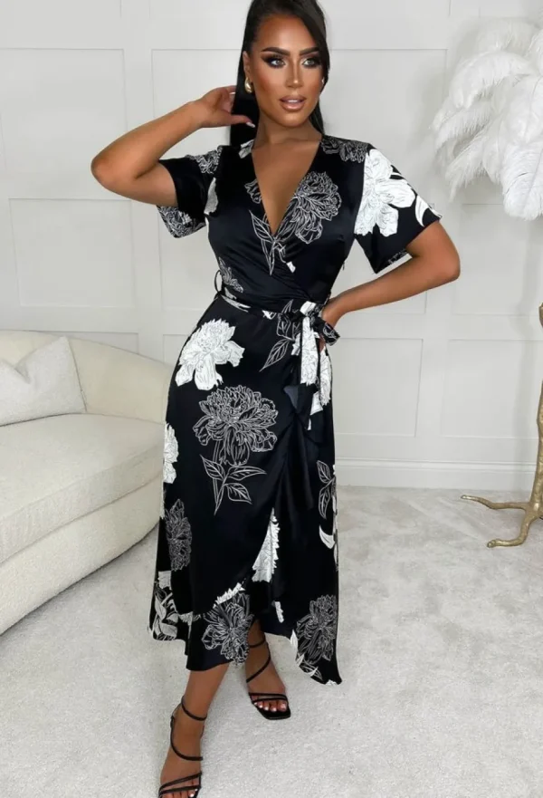 Women VJK Summer Dresses<Buy Me Flowers Monochrome Floral Print Wrap Midi Dress