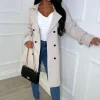 Women BABEZ Coats And Jackets<Cafe Society Beige Belted Trench Coat