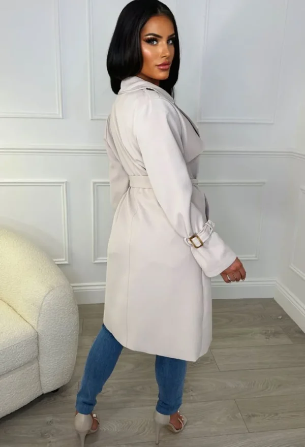 Women BABEZ Coats And Jackets<Cafe Society Beige Belted Trench Coat