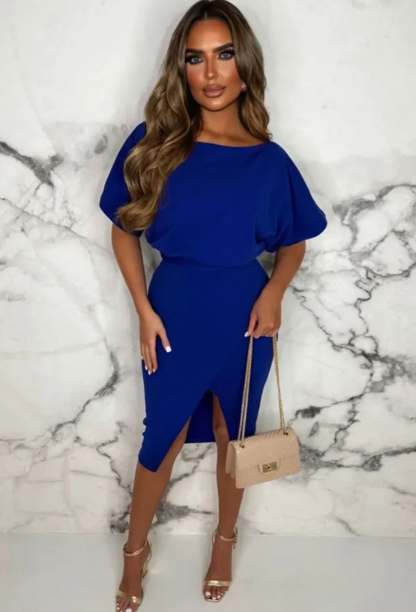 Women EVITA Dresses<Came Here For Love Cobalt Blue Belted Wrap Front Midi Dress