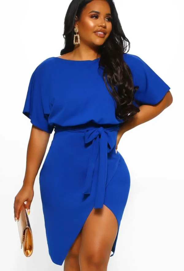 Women EVITA Dresses<Came Here For Love Cobalt Blue Belted Wrap Front Midi Dress