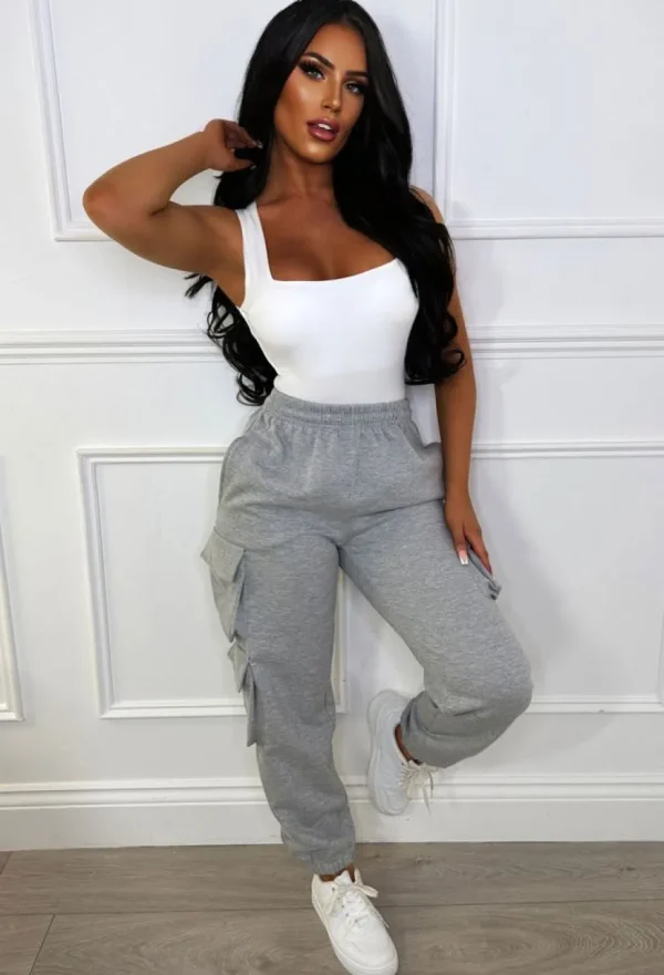 Women STYLEWISE Trousers & Leggings<Cargo Chills Grey Marl Stretch Jersey Tracksuit Pant With Pockets