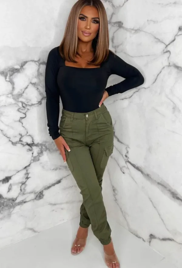 Women STYLEWISE Trousers & Leggings<Cargo Hero Khaki Elasticated Cargo Trousers